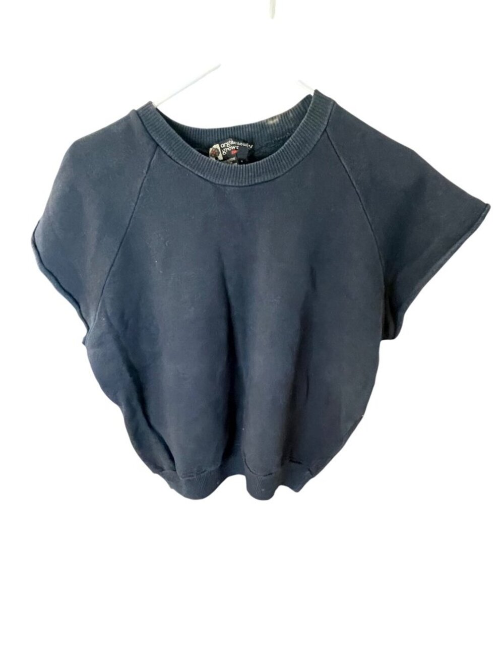 Organically Grown Womens Black Cotton Sleeveless Sweatshirt Size M Crewneck Made